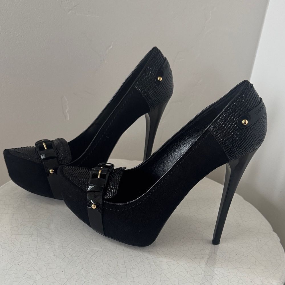 Gianmarco Lorenzi Elegant Black Leather Hi Heels Stiletto Made in Italy Size 36